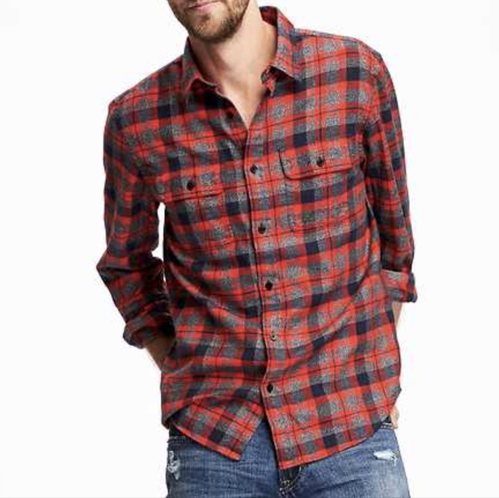 Old Navy Flannel Long Sleeve Shirt, Mens Small, Red & Gray Plaid